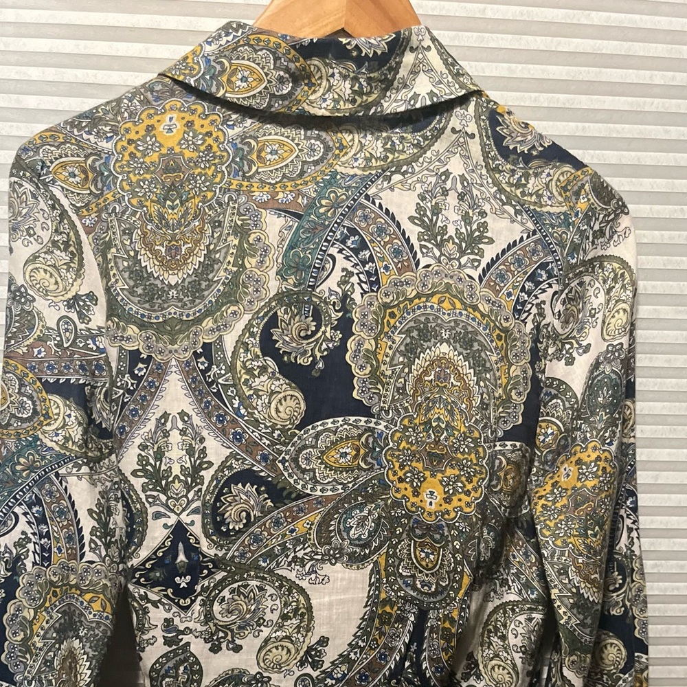 MAGASCHONI Oceanic Paisley 100% Linen Wrap Maxi Party Dress Size 6 Long Sleeve - Picture 10 of 13